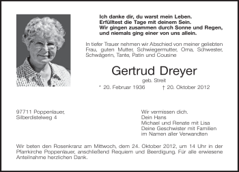Traueranzeige von Gertrud Dreyer von Pegnitz-Zeitung